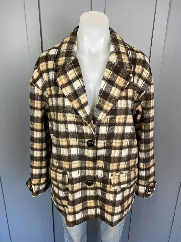 BNWT Brown Check Leoni Jackets, S Bomber Jacket Anorak Windbreaker