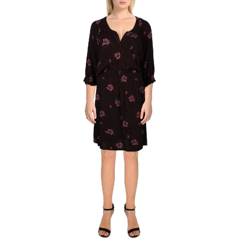 Bobeau Womens Floral Short Mini Dress Fashionable Lace-Trim Mini Dress