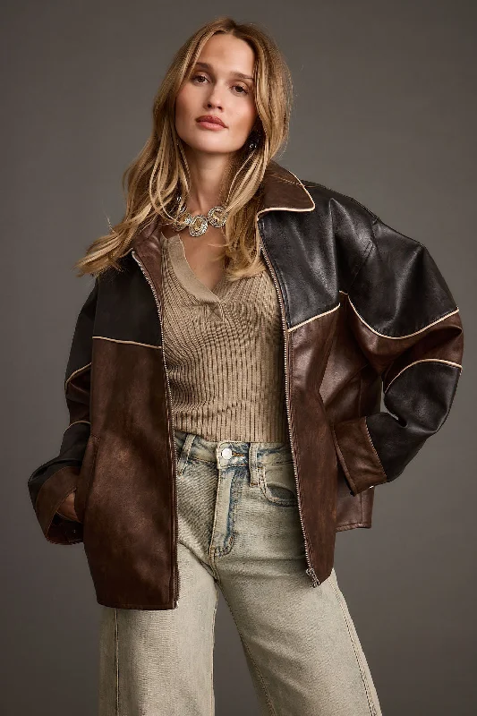 Bono Colorblock Vegan Leather Jacket Corduroy Jacket Velvet Jacket Brocade Jacket
