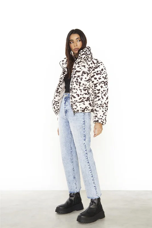 Brown-Abstract Nylon Puffer-Jacket Faux Fur Jacket Real Fur Jacket Shearling Jacket