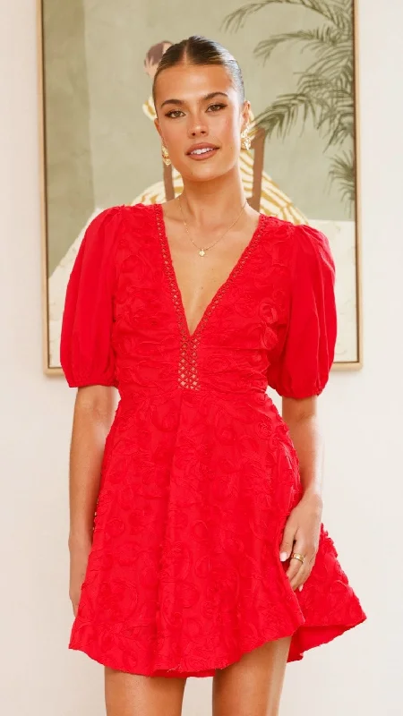 Calanthe Mini Dress - Red Trendy Mesh Mini Dress