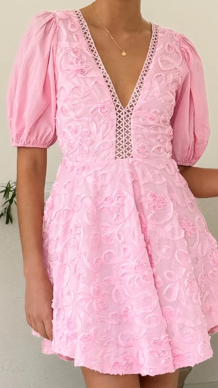 Calanthe Mini Dress - Soft Pink Elegant Mini Dress with Pleats