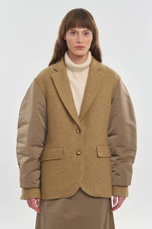 Camel jacket with bomber sleeves Mesh Jacket Canvas Jacket Denim Jacket