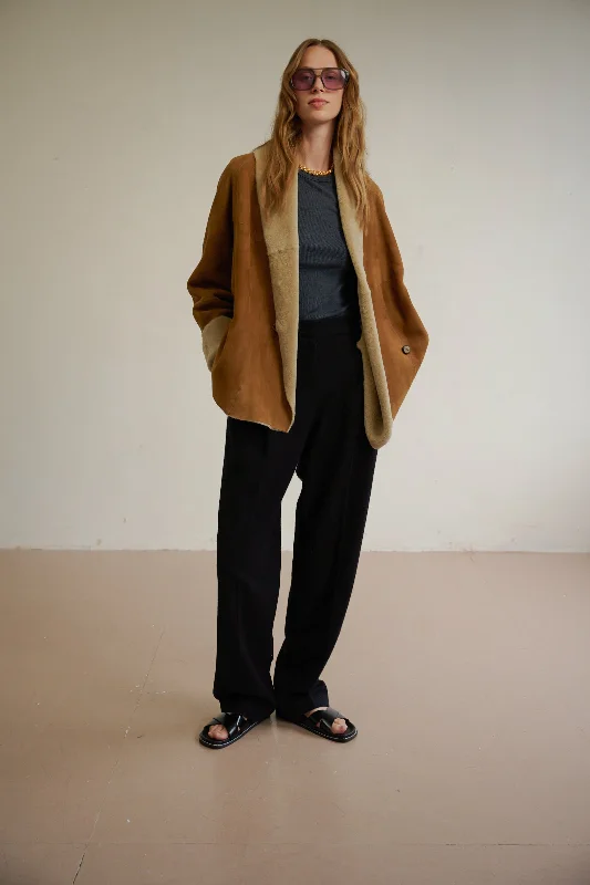 CAPPUCINO SHEARLING CARDI JACKET Knit Fabric Woven Fabric Fleece Fabric