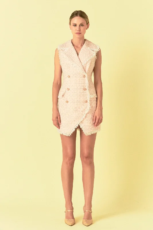 Endless Rose - Premium Check Tweed Mini Dress Fashionable Polka Dot Mini Dress