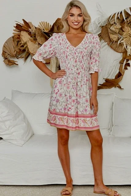 Lorena Mini Dress - Pink Trendy Crossover Mini Dress