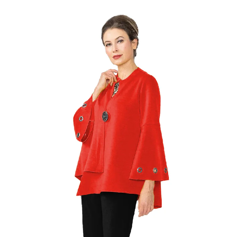 IC Collection Techno-Knit Asymmetric Jacket in Red - 4577J-RD Notch Collar Jacket Peter Pan Collar Jacket Cowl Neck Jacket