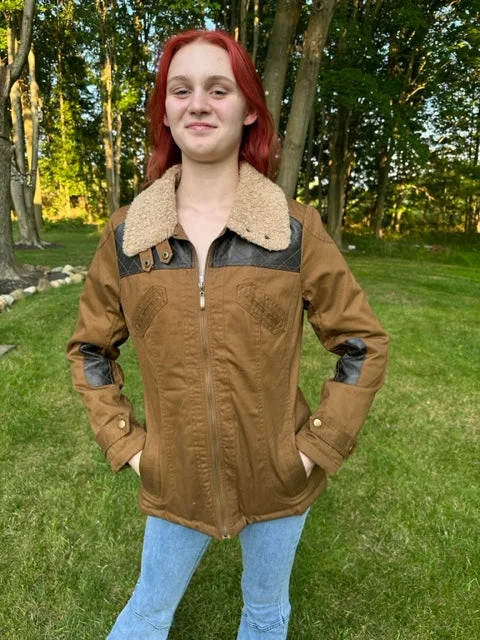 Western women's leather jacket-C554-Jacket Welt Pockets Slit Pockets Flap Pockets