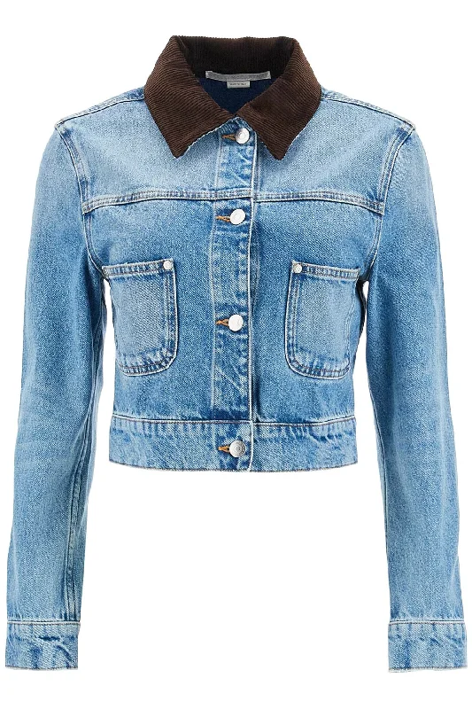 Cropped Denim Jacket For Women Fleece Fabric Down Fabric Feather Fabric