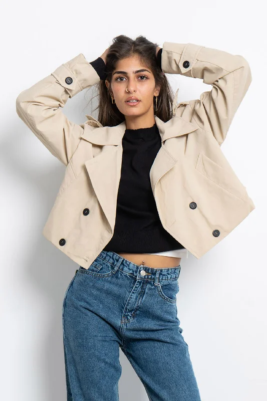 Cropped Trench Jacket - Mitcha Label Chenille Fabric Brocade Fabric Lace Fabric