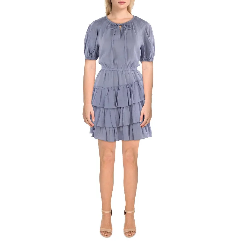 Current Air Womens Tie Neck Metallic Mini Dress Comfortable Polka Dot Mini Dress