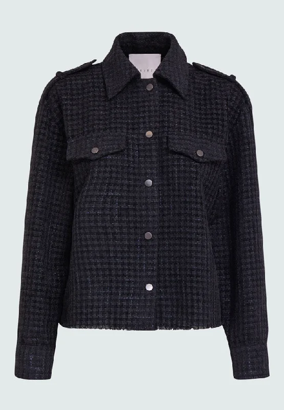 DSRosia Shirt Jacket - Black Zip Front Button Front Snap Front