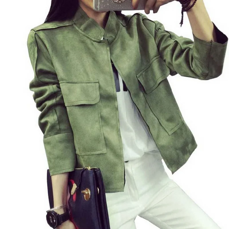 Retro Suede Casual Jacket Women All-Match Military Green Cardigan Coat 6 Colors Trench Coat Raincoat Waterproof Jacket