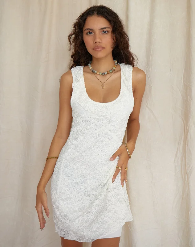 Eltami Mini Dress in Lace Ivory Stylish Ribbed Mini Dress
