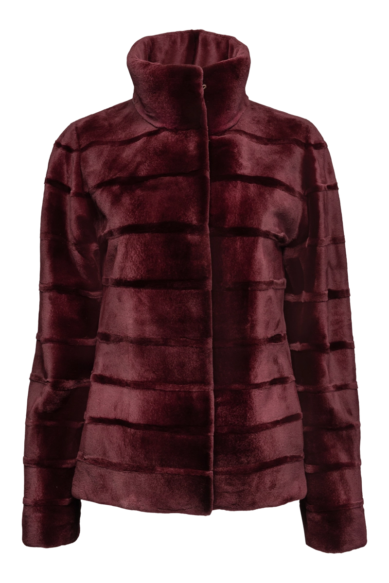 Reversible Horizontal Striped Sheared Mink Fur Jacket Print Jacket Jacquard Jacket Patchwork Jacket