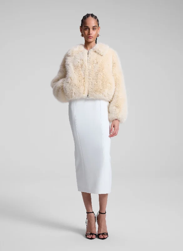 Esme Embellished Faux Fur Jacket Ribbed Jacket Pleated Jacket Ruffled Jacket