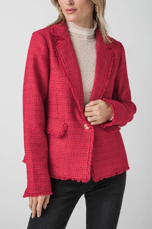 Fate Fray Detail Single Breasted Tweed Jacket Satin Jacket Silk Jacket Chiffon Jacket