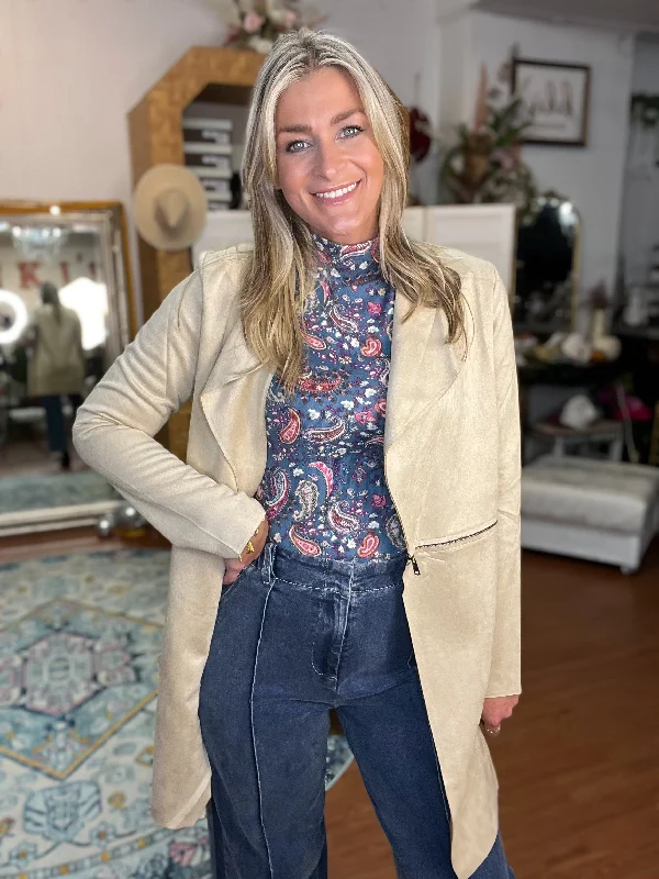Faux Suede Long Duster Jacket Belted Jacket Elasticated Jacket Padded Jacket