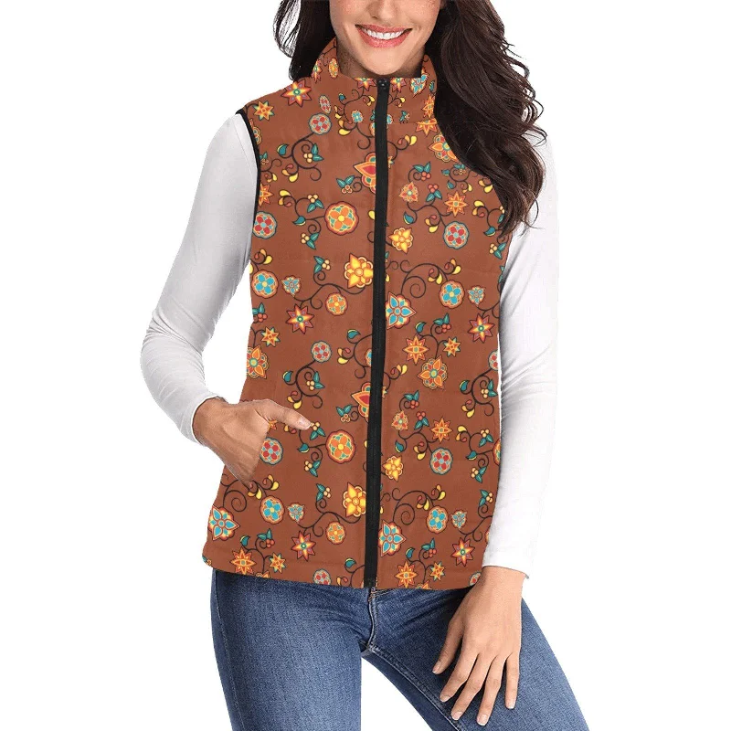 Fire Bloom Shade Women's Padded Vest Jacket A-Line Jacket Boat Neck Shawl Collar