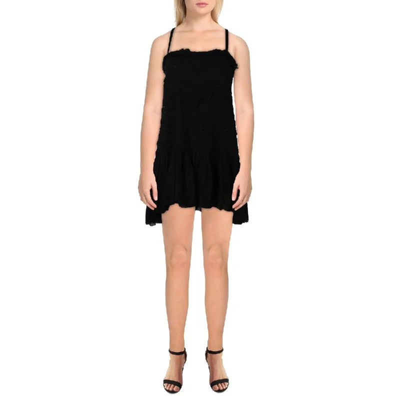 FP One Womens Cotton Ruffled Mini Dress Cozy Cotton Mini Dress
