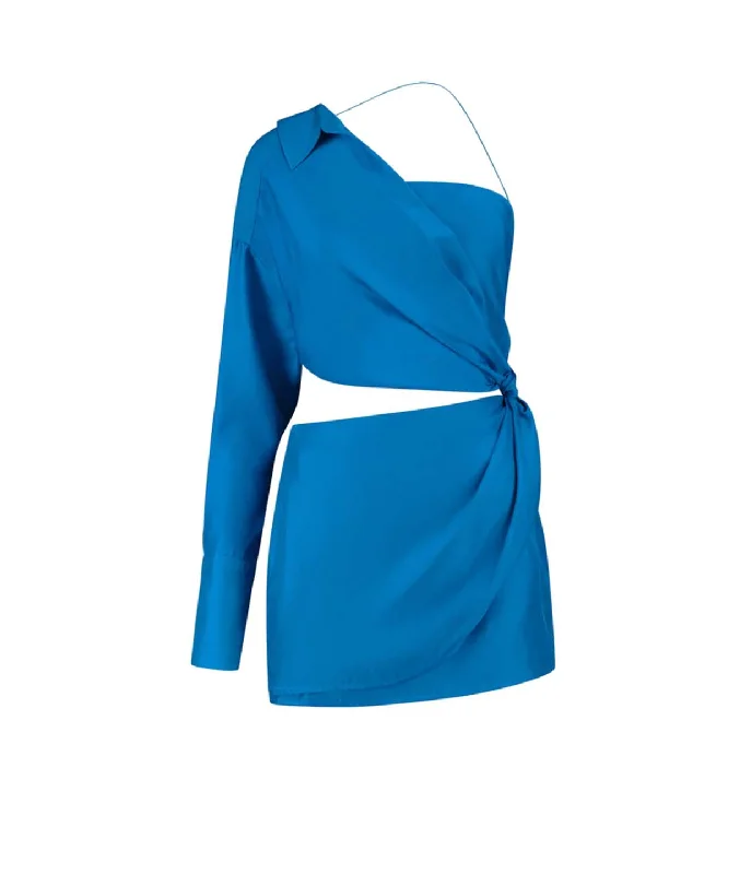 Arica Silk Mini Dress in Lapis Casual High-Waist Mini Dress