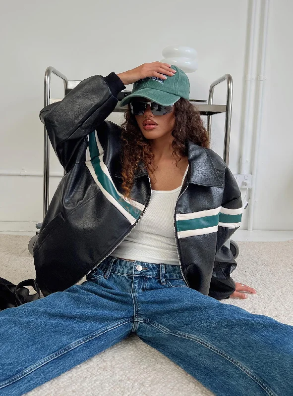 Goldsmith Faux Leather Bomber Jacket Black / Green Satin Jacket Silk Jacket Chiffon Jacket
