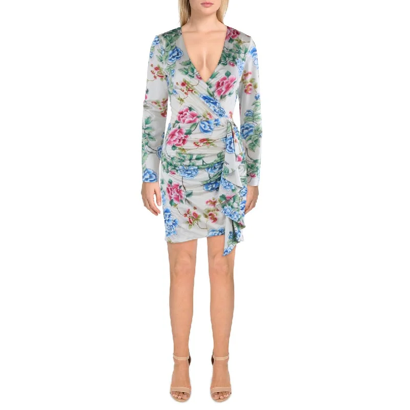 Guess Womens Emily Floral Print Short Mini Dress Stylish Ruffle Mini Dress