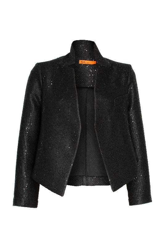 High Collar Classic Jacket - Black Sequin 8656 Zippered Jacket Buttoned Jacket Snapped Jacket