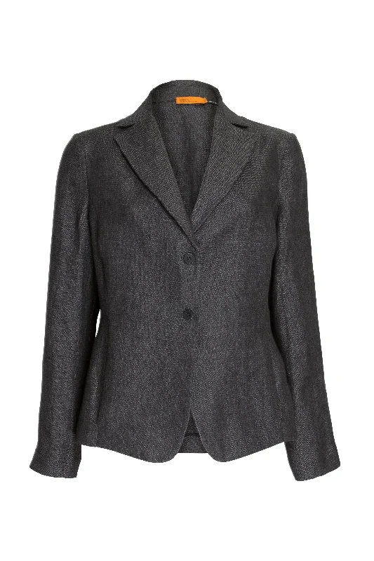 High Revere Collar Jacket - Charcoal Linen 9720 Ribbed Jacket Pleated Jacket Ruffled Jacket