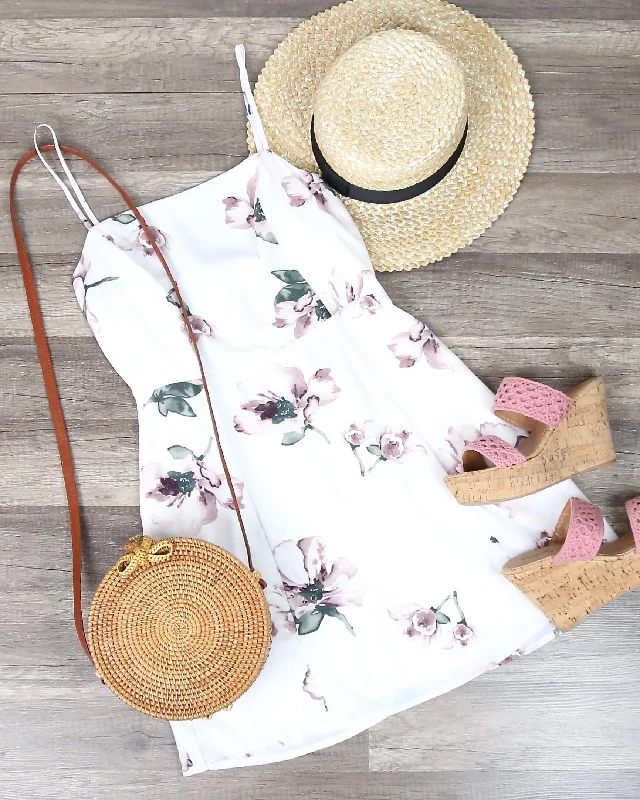 Honey Punch - Floral Mini Dress in White Cozy Wraparound Mini Dress