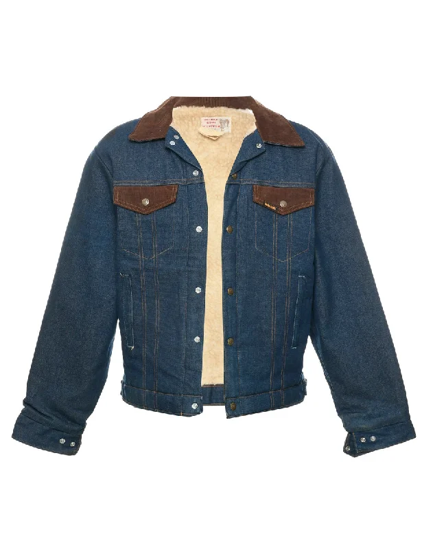 Indigo Shearling Denim Jacket - XL Denim Fabric Leather Fabric Suede Fabric
