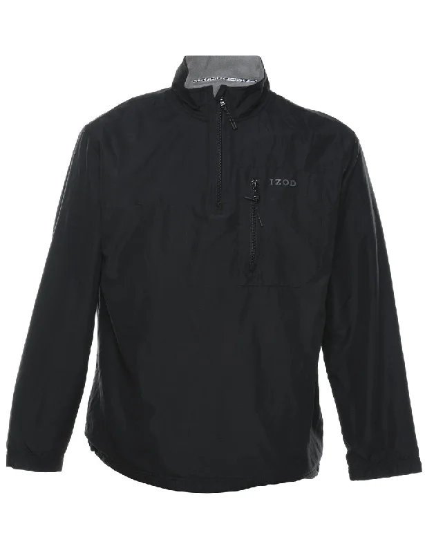 Izod Quarter-Zip Black Nylon Jacket - S Stand-Up Collar Roll-Neck Collar Turtle Neck