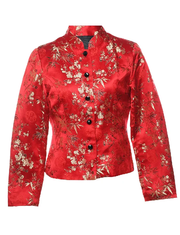 Jacquard Red Floral Metallic Evening Jacket - M Cotton Jacket Linen Jacket Terry Jacket