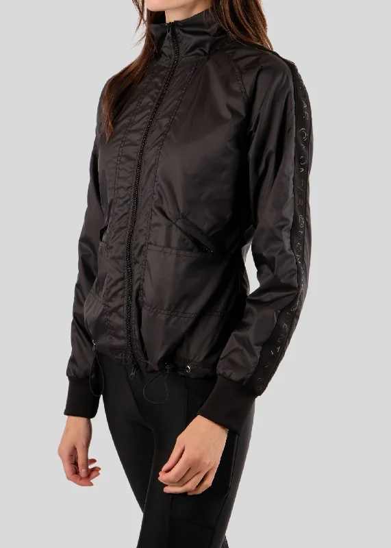 Joann Nylon Jacket - Black Boat Neck Shawl Collar Notched Collar