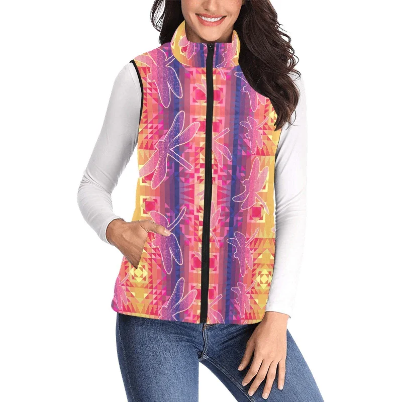 Kaleidoscope Dragonfly Women's Padded Vest Jacket Zippered Front Buttoned Front Snap Front Kaleidoscope Dragonfly Women's Padded Vest Jacket Zippered Front Buttoned Front Snap Front