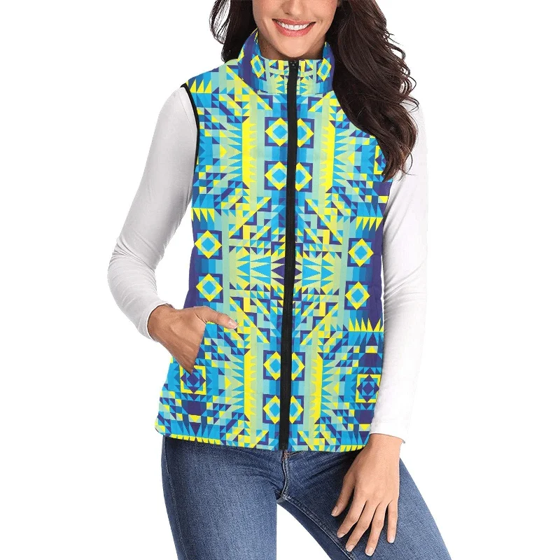 Kaleidoscope Jaune Bleu Women's Padded Vest Jacket Anorak Shell Jacket Lightweight Jacket