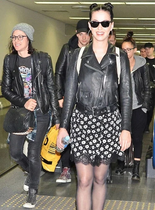 Katy Perry Inspired Black Cropped Leather Jacket Chenille Fabric Brocade Fabric Lace Fabric