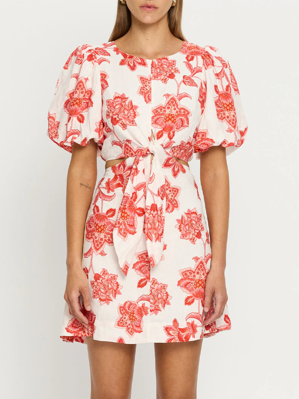 Kivari Stellar Cut Out Mini Dress Comfortable Linen Mini Dress