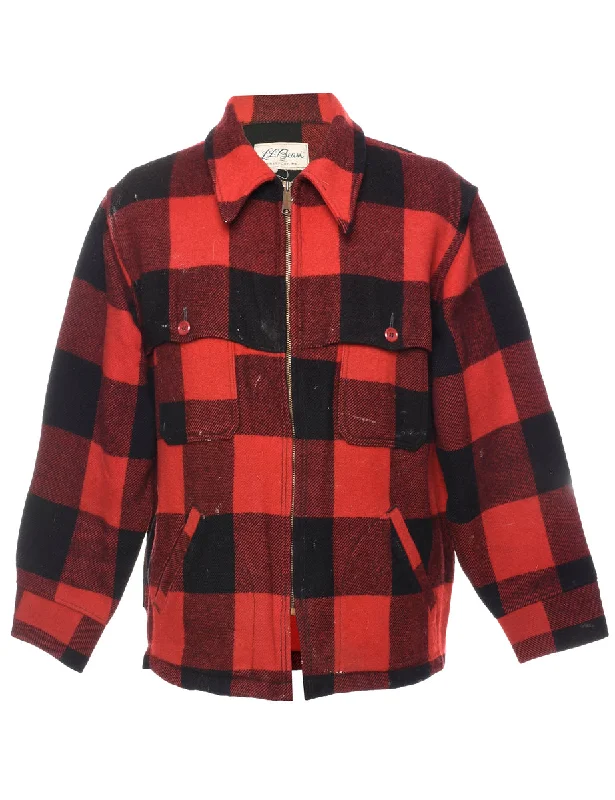 L.L. Bean Buffalo Check Wool Jacket - L V-Neck Jacket Boat Neck Jacket Square Neck Jacket