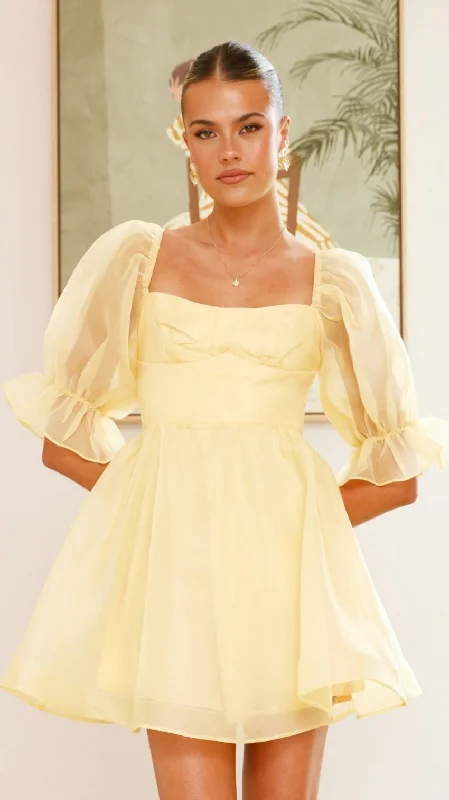 Lakeithia Mini Dress - Yellow Trendy Denim Mini Dress