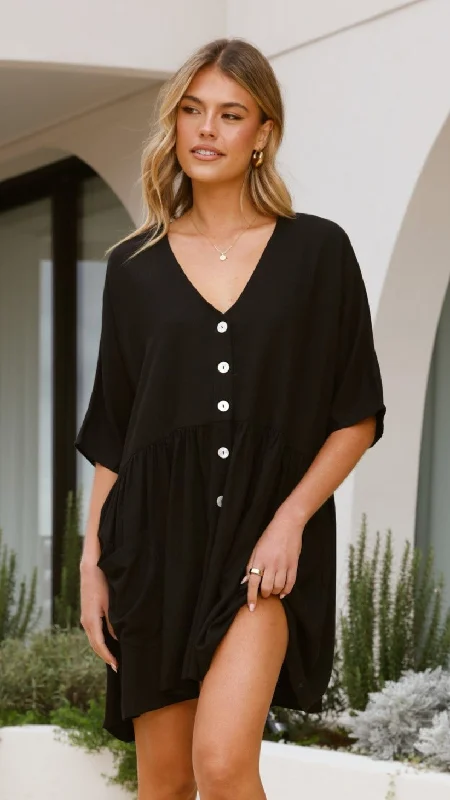 Leah Mini Dress - Black Comfortable Casual Mini Dress