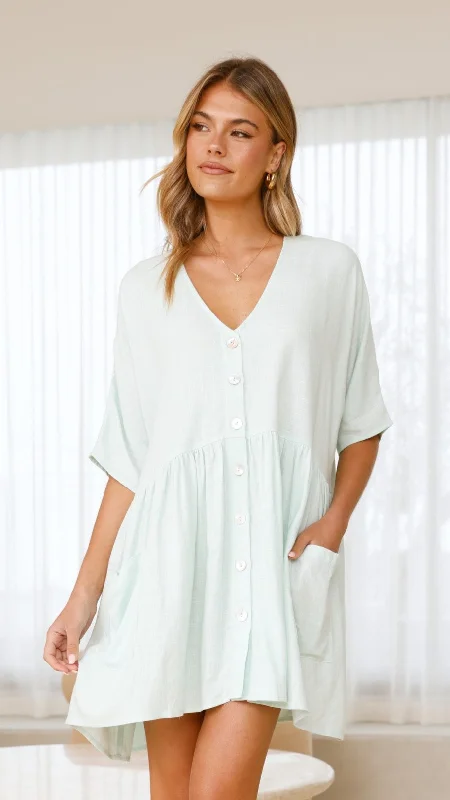 Leah Mini Dress - Mint Cozy A-Line Mini Dress