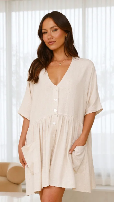 Leah Mini Dress - Natural Comfortable Casual Mini Dress