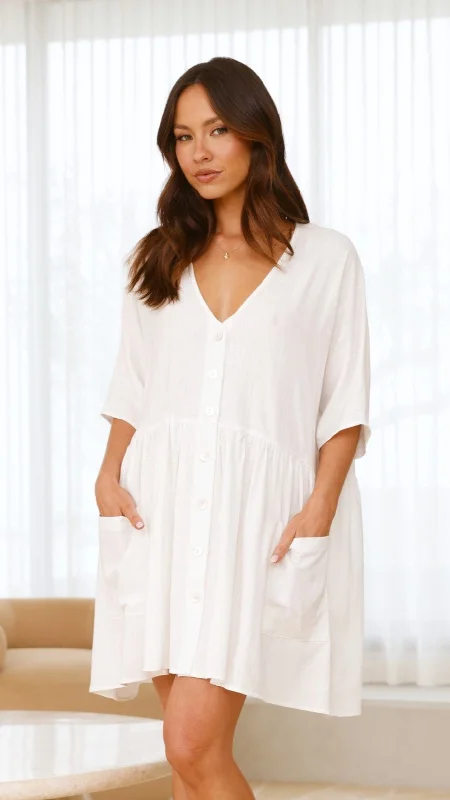 Leah Mini Dress - White Chic Puff Sleeve Mini Dress