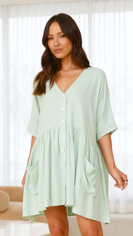 Leah Mini Dress - Sage Fashionable Polka Dot Mini Dress