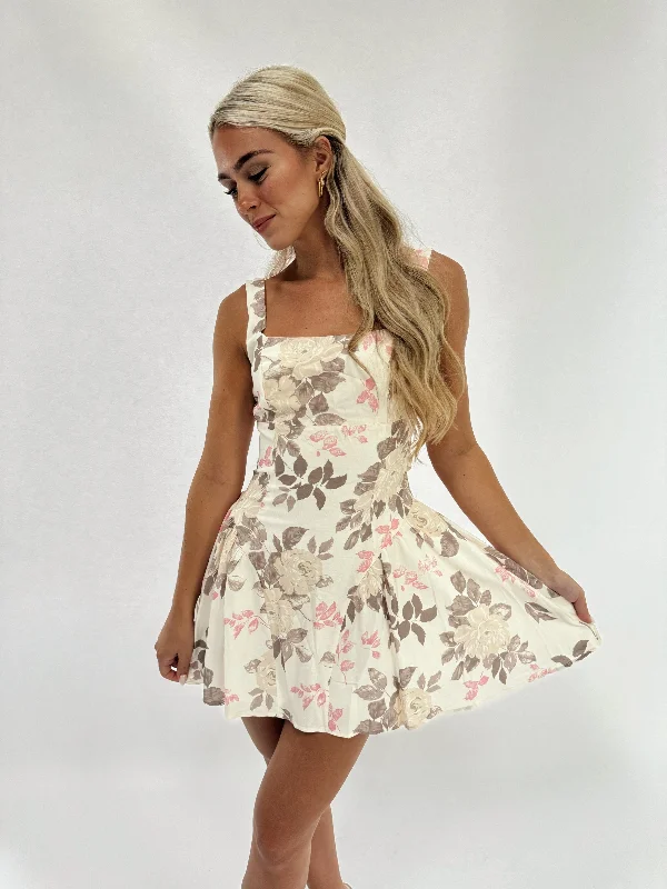 Linen Floral Mini Dress Chic Bohemian Mini Dress