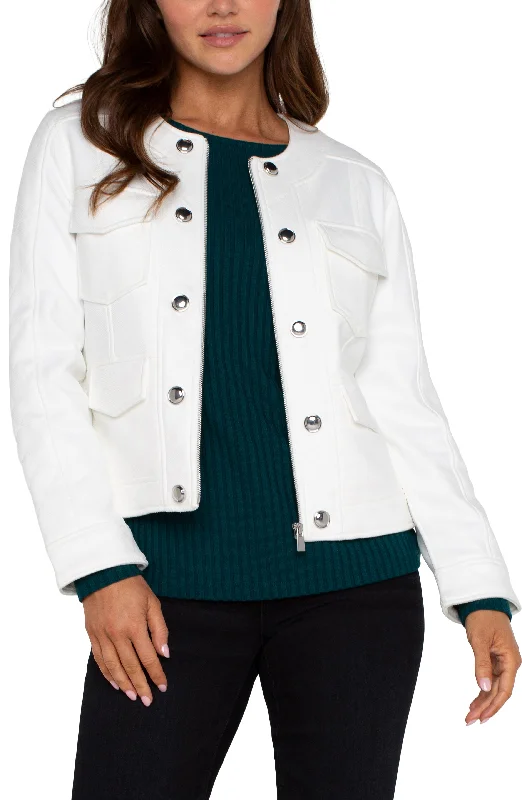 Liverpool Scoop Neck Quilted Zip Jacket (Porcelain) Satin Jacket Silk Jacket Chiffon Jacket