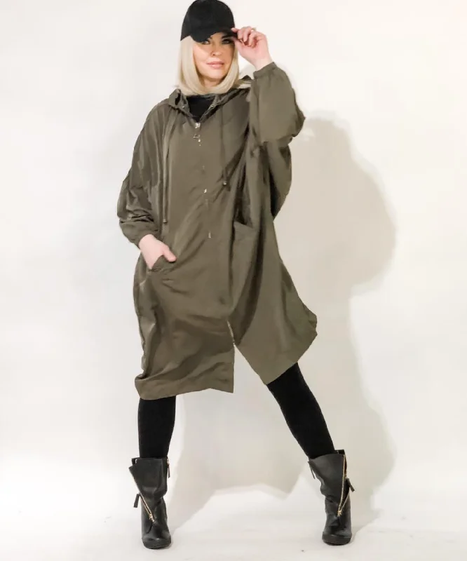 Long Hoodie Jacket with Pockets- 2 Colors Anorak Shell Jacket Lightweight Jacket