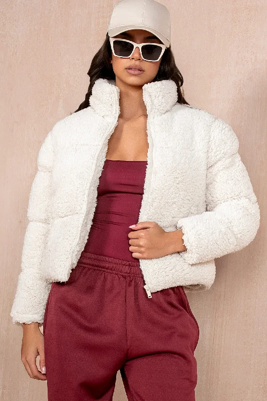 Lottie Cream Teddy Puffer Jacket Cotton Jacket Linen Jacket Terry Jacket