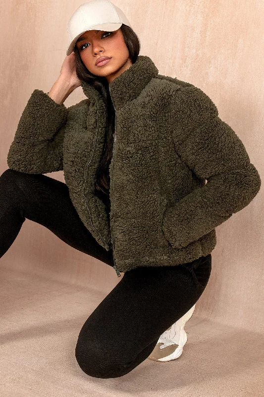 Lottie Khaki Teddy Puffer Jacket Bomber Jacket Anorak Windbreaker